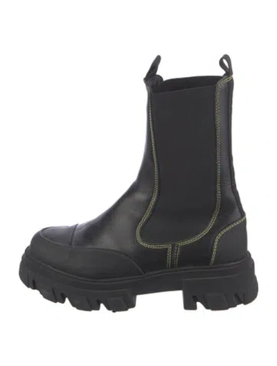 Pre-owned Ganni Leather Chelsea Boots In Black/blue