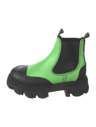 Pre-owned Ganni Leather Chelsea Boots In Black/green
