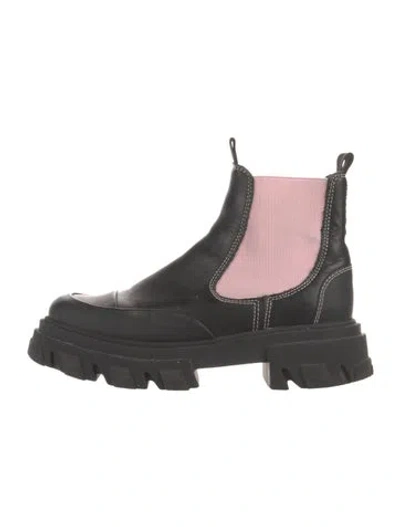 Pre-owned Ganni Leather Chelsea Boots In Black/pink