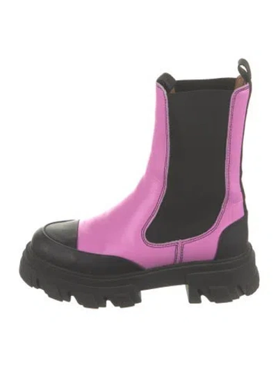 Pre-owned Ganni Leather Chelsea Boots In Black/pink