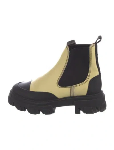 Pre-owned Ganni Leather Chelsea Boots In Black/yellow
