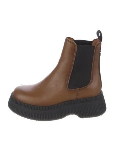 Pre-owned Ganni Leather Chelsea Boots In Brown
