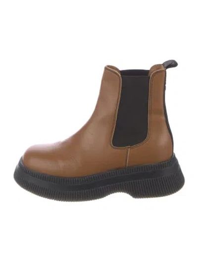 Pre-owned Ganni Leather Chelsea Boots In Brown