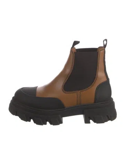 Pre-owned Ganni Leather Chelsea Boots In Brown