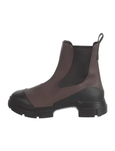 Pre-owned Ganni Leather Chelsea Boots In Brown