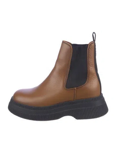 Pre-owned Ganni Leather Chelsea Boots In Brown