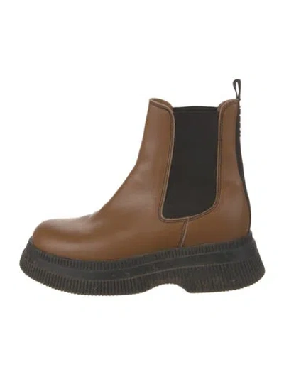 Pre-owned Ganni Leather Chelsea Boots In Brown