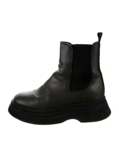 Pre-owned Ganni Leather Chelsea Boots In Green