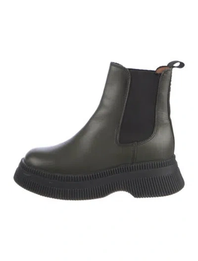Pre-owned Ganni Leather Chelsea Boots In Green