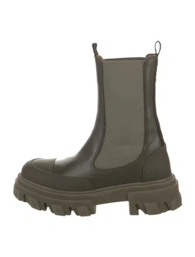 Pre-owned Ganni Leather Chelsea Boots In Green
