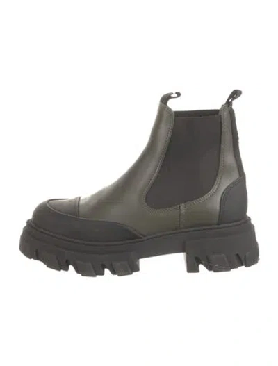 Pre-owned Ganni Leather Chelsea Boots In Green