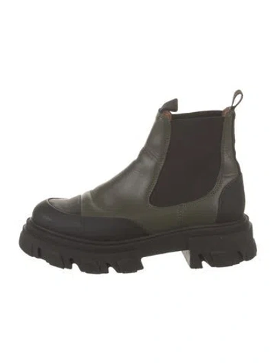 Pre-owned Ganni Leather Chelsea Boots In Green