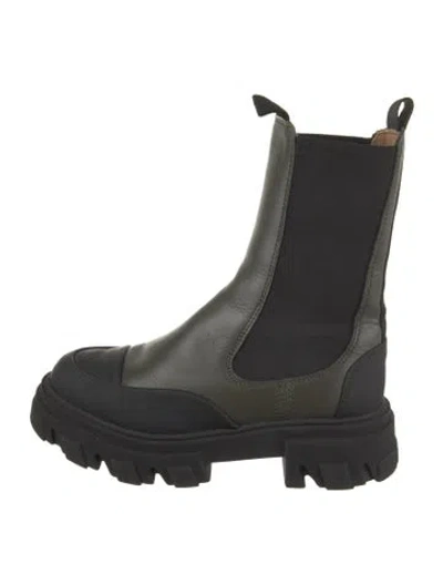 Pre-owned Ganni Leather Chelsea Boots In Green