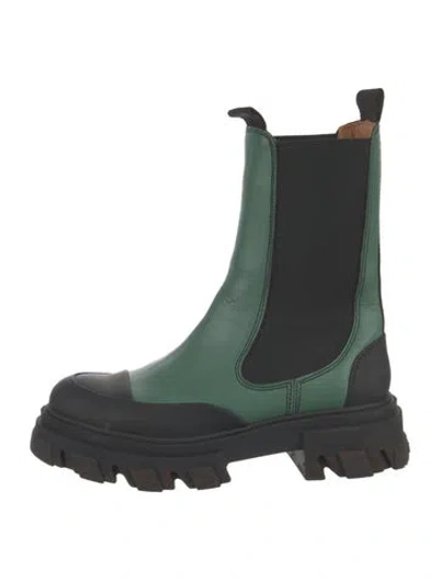 Pre-owned Ganni Leather Chelsea Boots In Green