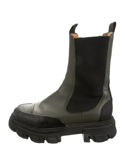Pre-owned Ganni Leather Chelsea Boots In Green