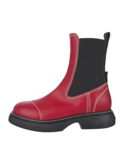 Pre-owned Ganni Leather Chelsea Boots In Red