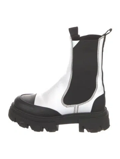 Pre-owned Ganni Leather Chelsea Boots In White