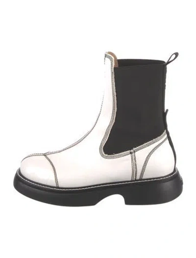 Pre-owned Ganni Leather Chelsea Boots In White