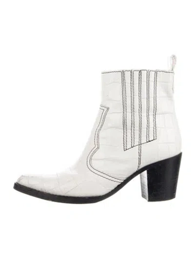 Pre-owned Ganni Leather Chelsea Boots In White