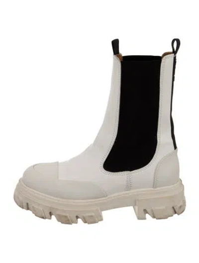 Pre-owned Ganni Leather Chelsea Boots In White