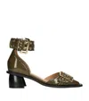 Ganni Khaki Feminine Buckle Open Cut Heels In Green