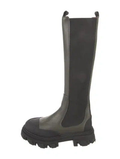 Pre-owned Ganni Leather Colorblock Pattern Boots In Black