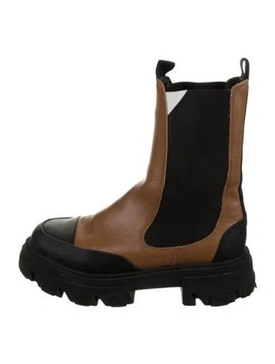 Pre-owned Ganni Leather Colorblock Pattern Chelsea Boots In Black