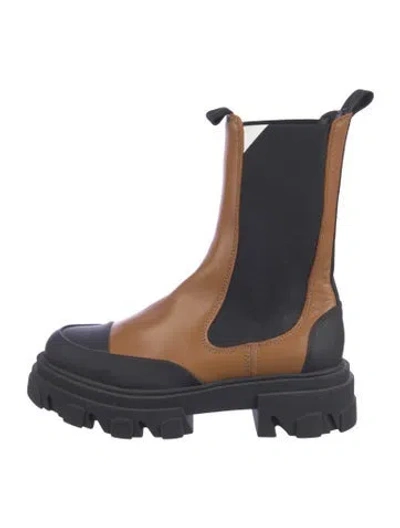 Pre-owned Ganni Leather Colorblock Pattern Chelsea Boots In Blue