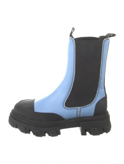 Pre-owned Ganni Leather Colorblock Pattern Chelsea Boots In Blue