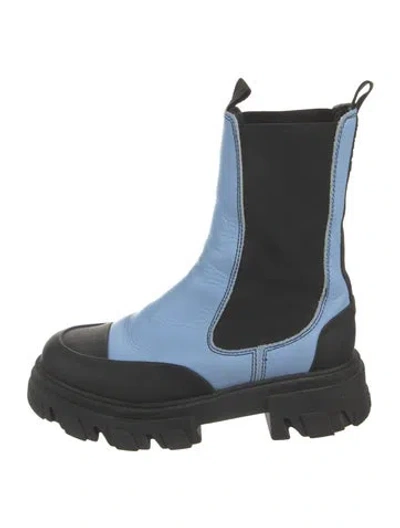 Pre-owned Ganni Leather Colorblock Pattern Chelsea Boots In Blue