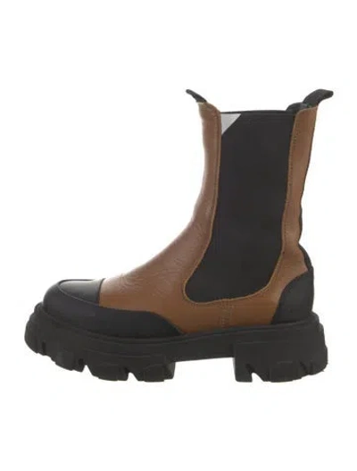 Pre-owned Ganni Leather Colorblock Pattern Chelsea Boots In Brown