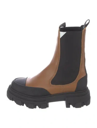 Pre-owned Ganni Leather Colorblock Pattern Chelsea Boots In Neutral