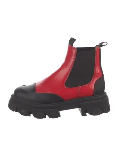 Pre-owned Ganni Leather Colorblock Pattern Chelsea Boots In Red
