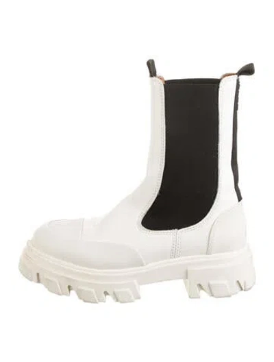 Pre-owned Ganni Leather Colorblock Pattern Chelsea Boots In White