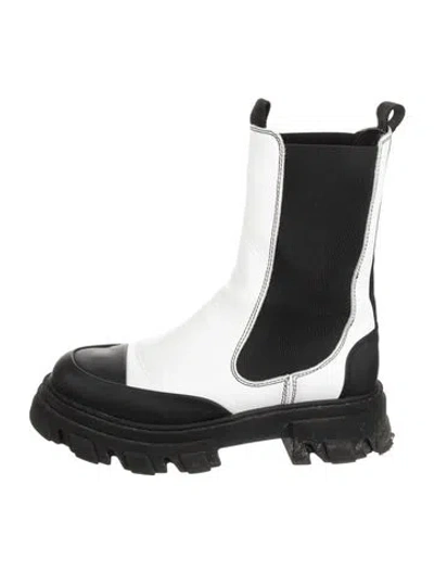 Pre-owned Ganni Leather Colorblock Pattern Chelsea Boots In White