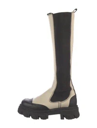 Pre-owned Ganni Leather Colorblock Pattern Chelsea Boots In White