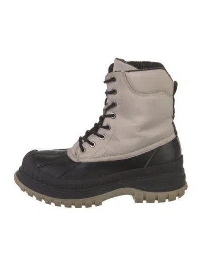 Pre-owned Ganni Leather Colorblock Pattern Combat Boots In Black