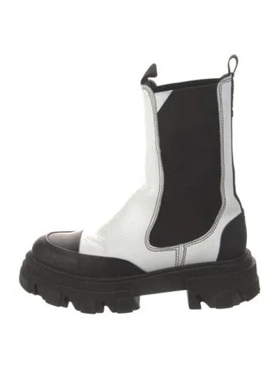 Pre-owned Ganni Leather Colorblock Pattern Combat Boots In White