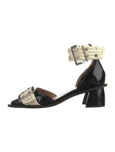 Pre-owned Ganni Leather Colorblock Pattern D'orsay Pumps In Black