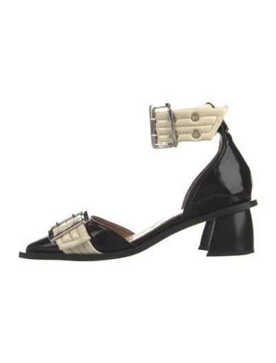 Pre-owned Ganni Leather Colorblock Pattern D'orsay Pumps In Black