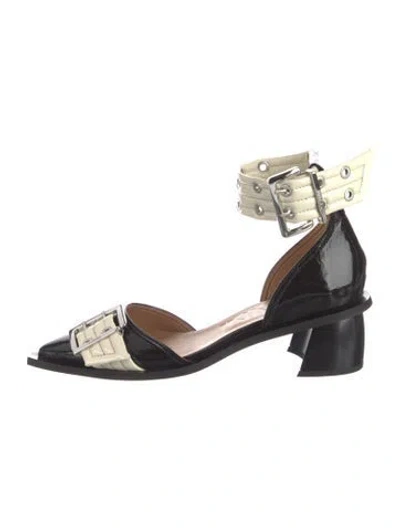 Pre-owned Ganni Leather Colorblock Pattern D'orsay Pumps In Black