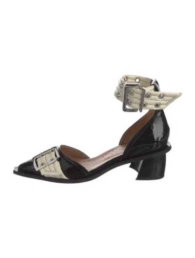 Pre-owned Ganni Leather Colorblock Pattern D'orsay Pumps In Black