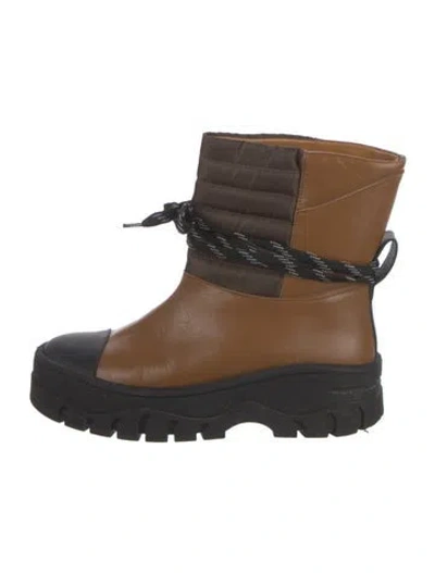 Pre-owned Ganni Leather Colorblock Pattern Lace-up Boots In Black/brown