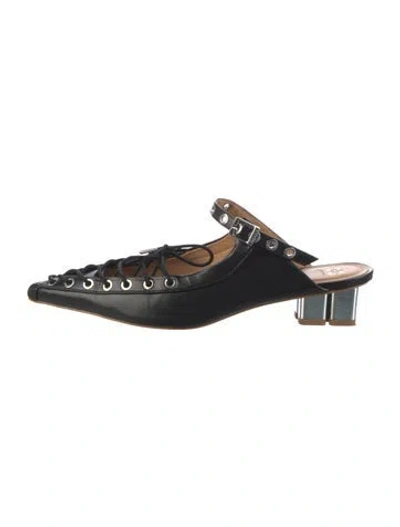 Pre-owned Ganni Leather Colorblock Pattern Mules In Black