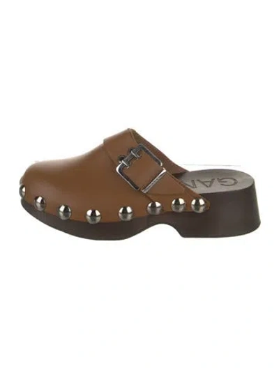 Pre-owned Ganni Leather Colorblock Pattern Mules In Brown