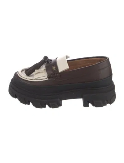 Pre-owned Ganni Leather Colorblock Pattern Mules In Brown