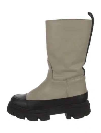 Pre-owned Ganni Leather Colorblock Pattern Rain Boots In White