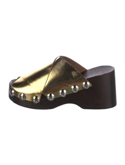 Pre-owned Ganni Leather Colorblock Pattern Slides