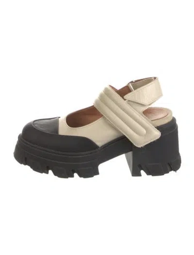 Pre-owned Ganni Leather Colorblock Pattern Slingback Pumps In Black