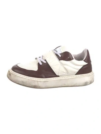 Pre-owned Ganni Leather Colorblock Pattern Sneakers In White
